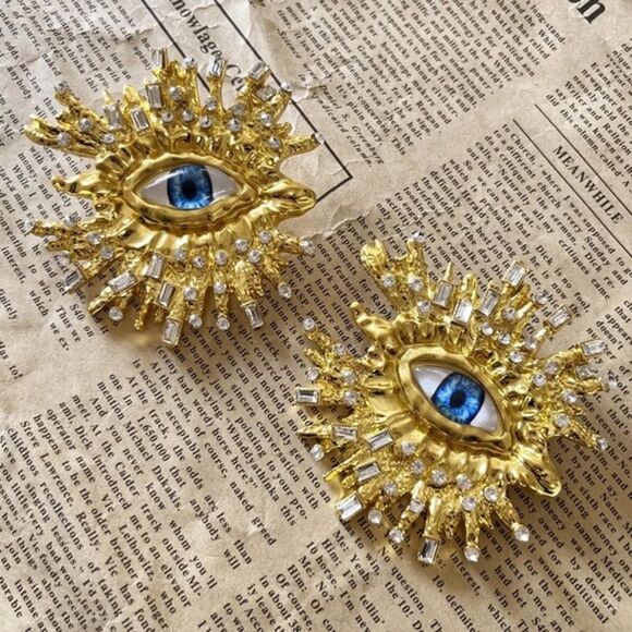 Anthropologie Jewelry - Dazzling Eye Statement Earrings with Crystal Accents!